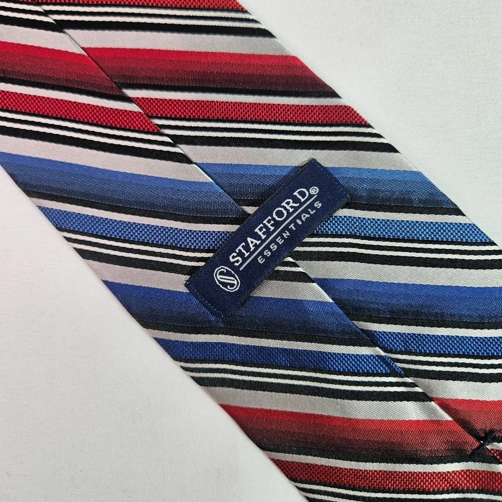 Stafford‎ 100% Silk Hand Made Men Tie Red Blue Stripes 4